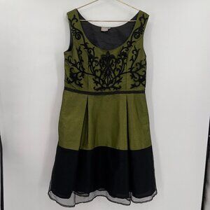 ESHAKTI Embroidered Mesh Cocktail Flare Sleeveless Green Midi Dress Women's XL